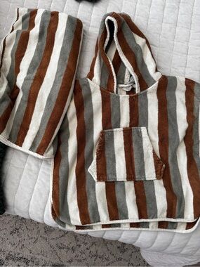 Kids Striped Hooded Swim Poncho - Brown, Green & White
